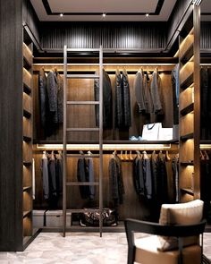 a walk in closet filled with lots of clothes