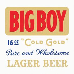 the big boy logo is shown in red, white, and blue on a yellow background