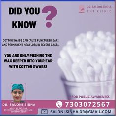 Cotton Swabs can cause punctured ears and permane Ear Problems, Hearing Problems, Cosmetic Clinic, Wax Strips, Cotton Swabs, Ear Wax, Ear Cleaning, Hearing Loss, Healthier You