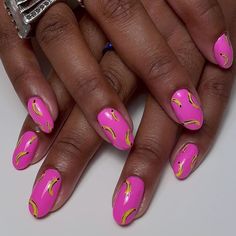 We're obsessed with these pink banana nails - they are perfect for summer! Check out these 40+ prettiest ideas for summer nail art 2024. Photo credit - Instagram @nailsbylauren.o Banana Nails, Bright Blue Nails, Bright Orange Nails, Summer Nails 2024, Neon Pink Nails, Beach Nail Designs, Pink Banana, Bright Summer Nails