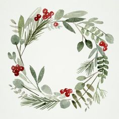 a wreath with berries and leaves painted on it