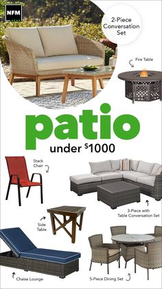 an advertisement for patio furniture with the words patio under $ 100