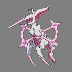 a drawing of a pink and white pokemon character with long, slender arms and legs