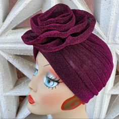 Magenta Metallic Sparkling Flower Turban Glam Hat One Size Fits Most All Of My Items Are Either One-Of-A-Kind, Vintage, Gently Worn Or Made In Very Limited Quantities, So If Something Catches Your Eye, Snap It Up Before Someone Else Does. Elegant Adjustable Beanie Turban, Summer Party Headscarf One Size, Summer Party Turban, Party Turban Hat, One Size Party Headscarf Headband, One Size Party Headband Headscarf, Summer Party Headwrap, One Size Fits Most, Spring Party Headwrap One Size, Elegant One Size Turban For Beach