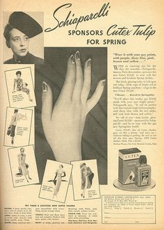 1930s Makeup, Half Moon Manicure, 1930s Hair, Moon Manicure, Postcard Invitation, Elsa Schiaparelli