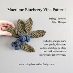 crochet pattern for macrame blueberry vine applique with instructions