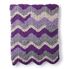 a crocheted purple and gray blanket