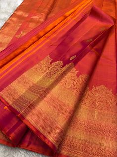 Kanchi Pattu Saree Wedding Indian Bridal, Wedding Kanjivaram Saree, Pink Bridal Kanjeevaram Saree, Orange Kanjeevaram Saree Silk, Orange Kanchipuram Saree, Golden Kanjeevaram Saree, Saree Colours, Silk Sarees For Wedding