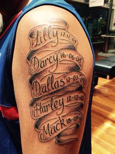 the back of a man's arm with his name and dates tattooed on it