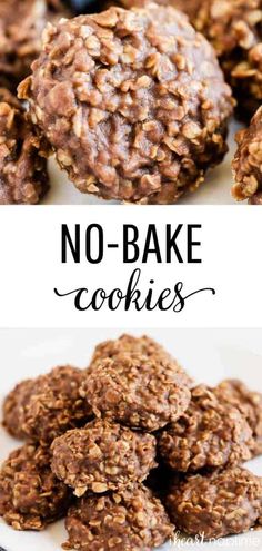 no - bake cookies with chocolate and oats in the middle on a white plate