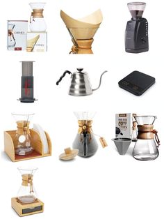 different types of coffee makers are shown in this image, including the espresso and cappuccino machines