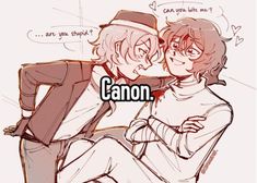 two people sitting next to each other with the caption canon