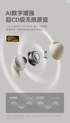 an advertisement for the new sony earphones with chinese writing on it and two different types of headphones