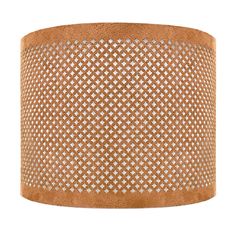 a lamp shade that is made out of wood and has white stitching on it