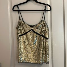 New With Tags Collection Sequined Tulle Camisole In Size M. Glamorous Tank Top For Party Season, Glamorous Fitted Vest Top, Party Vest Top With Tank Straps, Glamorous Sequined Spaghetti Strap Tops, Elegant Party Vest Top, Sequined Cami Tops, Chic Sequined Sleeveless Blouse, Chic Sleeveless Sequin Blouse, Sequin Cami Tops For Party Season