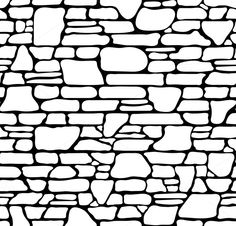 a black and white drawing of a wall made out of rocks or stones with no mortars