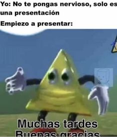 a cartoon character holding a kite with caption in spanish