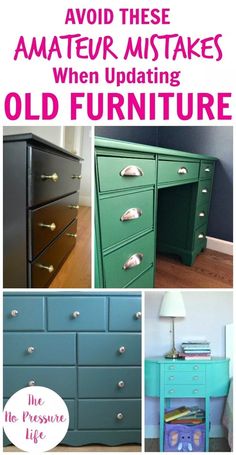 an old dresser has been painted green and gold with the words, how to paint furniture