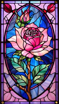 a stained glass window with a rose in it