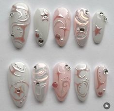 3d Swirl Nails, Chrome Swirl Nails, Girly Acrylic, Cute Simple Nails, Pink Chrome, Kawaii Nails, Luxury Nails