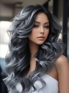 Dazzling Christmas Hair Color Ideas For Brunettes In 2023 Grey And Black Hair Color, Ash And Black Hair, Blue Grey Hair Color Silver, Dark And Silver Hair, Brunette Silver Balayage, Silver Hair Balayage, Hoco Hairstyles Updo, Ash Grey Balayage, Silver And Black Hair