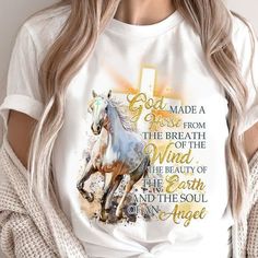 Shipping from the US. Easy 30 day return policy, 100% cotton, Double-needle neck, sleeves and hem; Roomy Unisex Fit. Christian Designs, Horse T Shirts, Label Machine, Horse Designs, Christian Inspiration, An Angel, The Soul, Fabric Material, Classic T Shirts