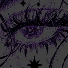 an eye with long eyelashes and stars in the background is drawn by black ink on paper