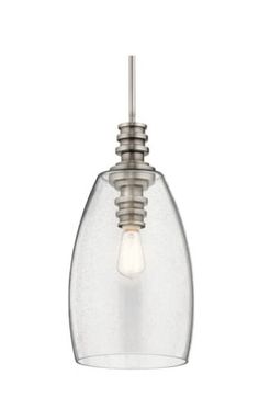 a small glass light hanging from a ceiling fixture