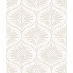 a white and beige wallpaper with leaves on it