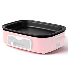 a pink and black food container on a white background