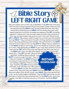 the bible story let - right game is shown in blue and white, with an image of