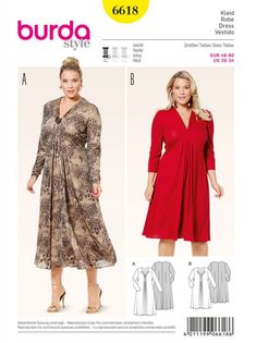 a woman in a red dress and jacket is wearing the burda style sewing pattern