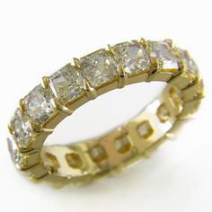 Fancy Yellow Square Cushion Diamond Eternity Band Ring 18K Gold Dig Jewelry, Diamond Band Engagement Ring, Vintage Inspired Rings, Yellow Diamonds, Fancy Yellow Diamond, Diamond Eternity Band, Cushion Diamond, Diamond Anniversary Rings, Eternity Band Ring