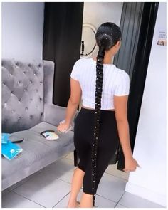 Braid Ponytail With Diamonds, Long Ponytail Outfit, Long Braided Ponytail, Sleek Braided Ponytail, Dope Hairstyles