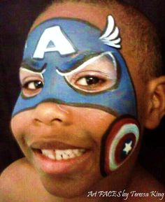 Captain America  | Face painting for circus/fair theme Flash Face Paint, Captain America Face Paint, Girl Face Painting, Clown Face, Balloon Painting