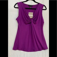 Sleeveless Top Twisted Front Design Nice Loose Flow On The Bottom Cable & Gauge Size L Purple Sleeveless Tops, Elegant Purple Tank Top, Elegant Purple Camisole Top, Ralph Lauren Blouse, Tie Dye Blouse, Camisole Set, Black Sleeveless Blouse, Balloon Sleeve Blouse, Chambray Top