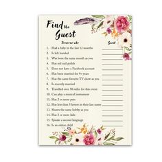 a printable game with flowers on it and the words find the guest written below