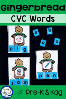 gingerbread cvc words and pictures for pre - k and k readers to practice letter recognition