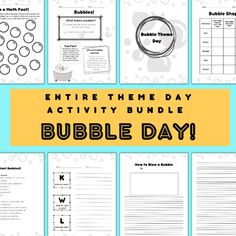 the printable bubble day activity bundle is shown in black and white, with text that reads