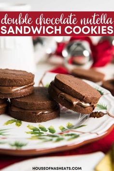 chocolate nutella sandwich cookies on a plate