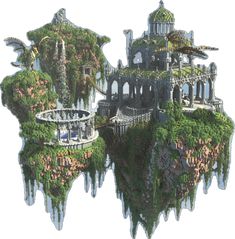 an artistic rendering of a castle on top of a hill with trees and plants growing out of it