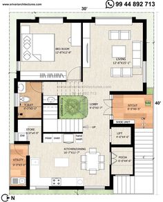 the floor plan for a small house with two bedroom and living room, which is divided by