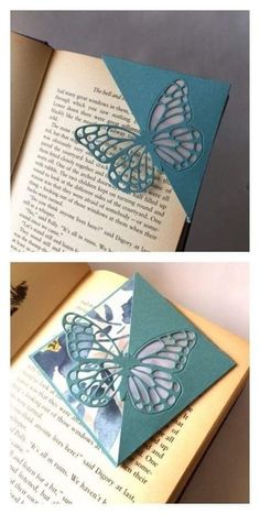 an open book with paper butterflies on it