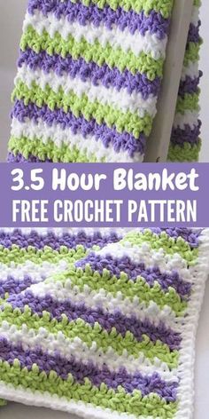 a crocheted blanket with the text, 3 hour blanket free crochet pattern