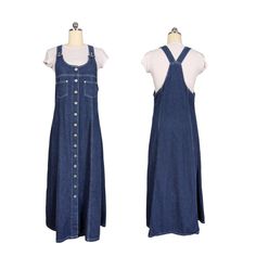 Vintage Denim Maxi Shirt Dress / Overall Dress From Meana You, Size Medium. 100% Cotton Blue Jean, Constrast Stitching, Button Up, Breast Pockets. Ideal For 90s, Y2k, Friends Rachel Green, Grunge, Cute, Preppy, And Fit And Flare Vibes. Perfect For Fall, Winter, Spring, Summer, Layering, Business Casual, And Everyday. Pair With Campus Boots And Baby Tee Or Wear Open Layered Over Another Dress. **T-Shirt Not Included, Shown For Styling Ideas Only** Size: Women's Medium Shown On A Size Medium Dress Vintage Overall Dress, Overalls Grunge, Y2k Friends, Vintage Medium Wash Denim Dress With Buttons, Vintage Button-up Denim Dress For Spring, Friends Rachel Green, Summer Y2k Denim Dress, Campus Boots, Friends Rachel