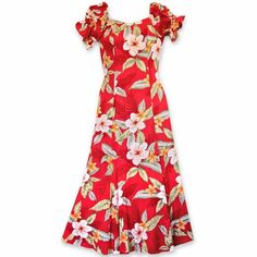 makaha red hawaiian aikane dress | long dress hawaiian Island Outfits, Island Dresses, Vintage Hawaiian Dress, Summer Gowns, Aloha Dress, Floral Dress Outfits, Hawaiian Dresses, Hawaii Dress, Hawaiian Floral Print