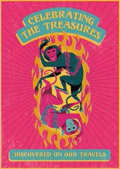 the poster for celebrating the treasuress is shown in pink and yellow, with an image of