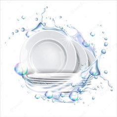 water splashing around white plates and bowls on a white background free stock photo, image