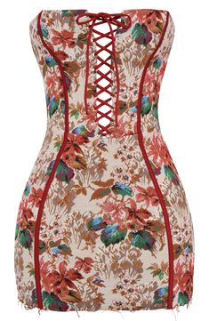 A traditional tapestry heads somewhere less staid and more sultry in a curve-skimming dress designed with a lace-up corset bodice and a quietly edgy raw hem. Hidden back-zip closure Strapless Lined 100% polyester Dry clean Imported Corset Dress Outfit, 90 Actress, Traditional Tapestry, Strapless Corset Dress, Glam Closet, Strapless Corset, Corset Bodice, Corset Mini Dress, Chic Leather