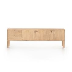 the sideboard is made from wood and has two drawers, one with three doors